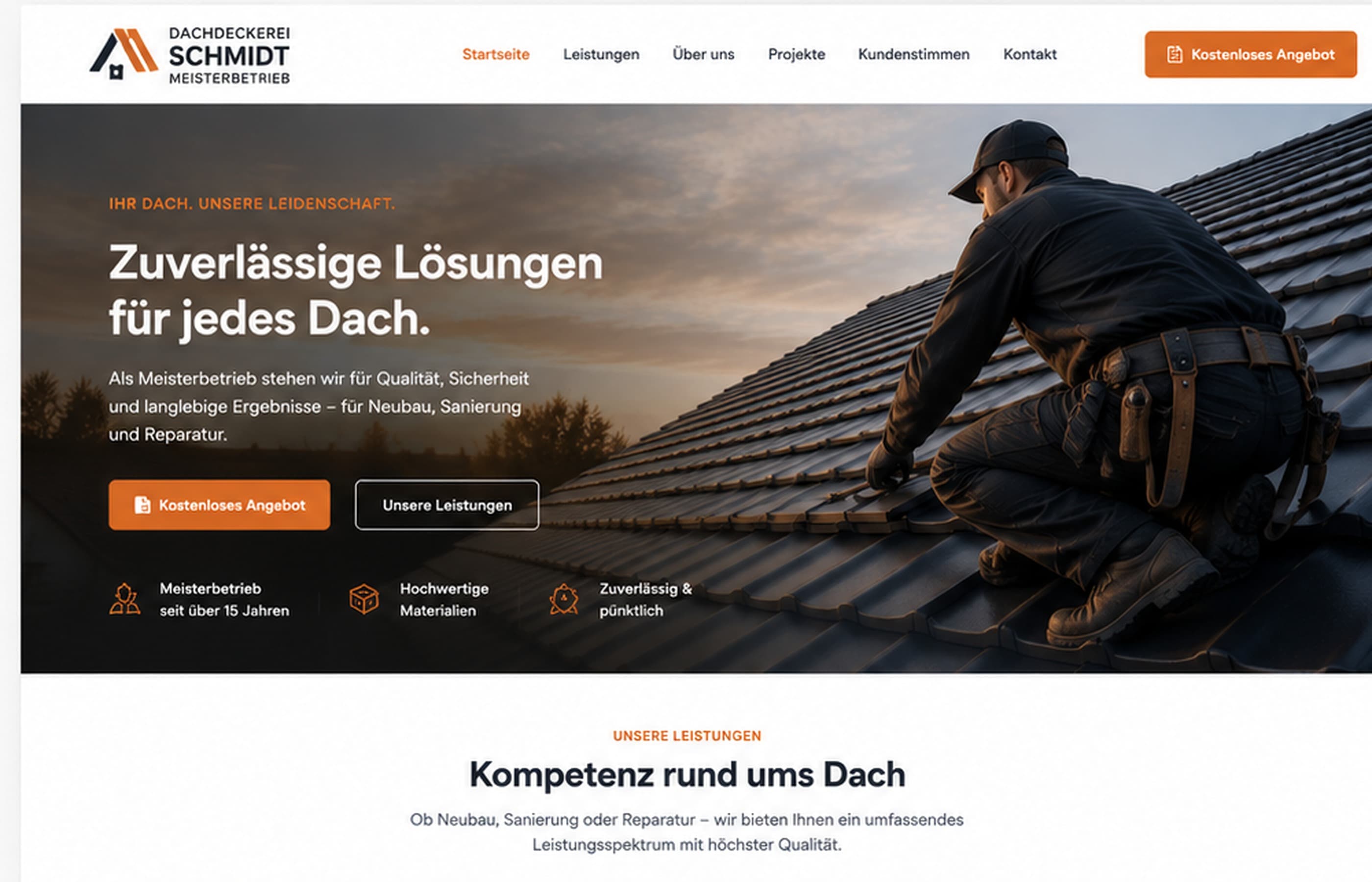 Desktop-Mockup von Dachdeckerei Schmidt