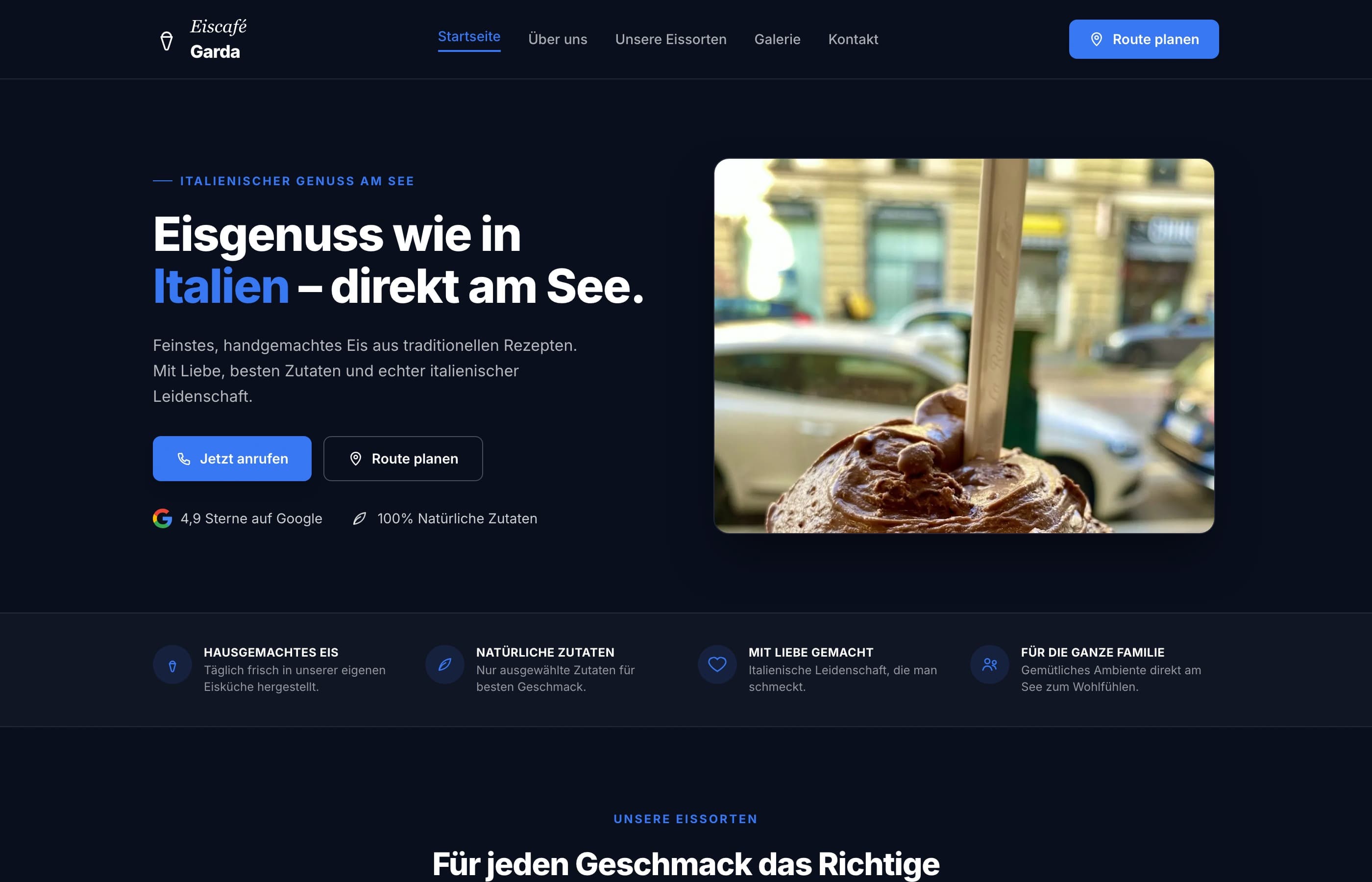 Desktop-Mockup von Eiscafé Garda