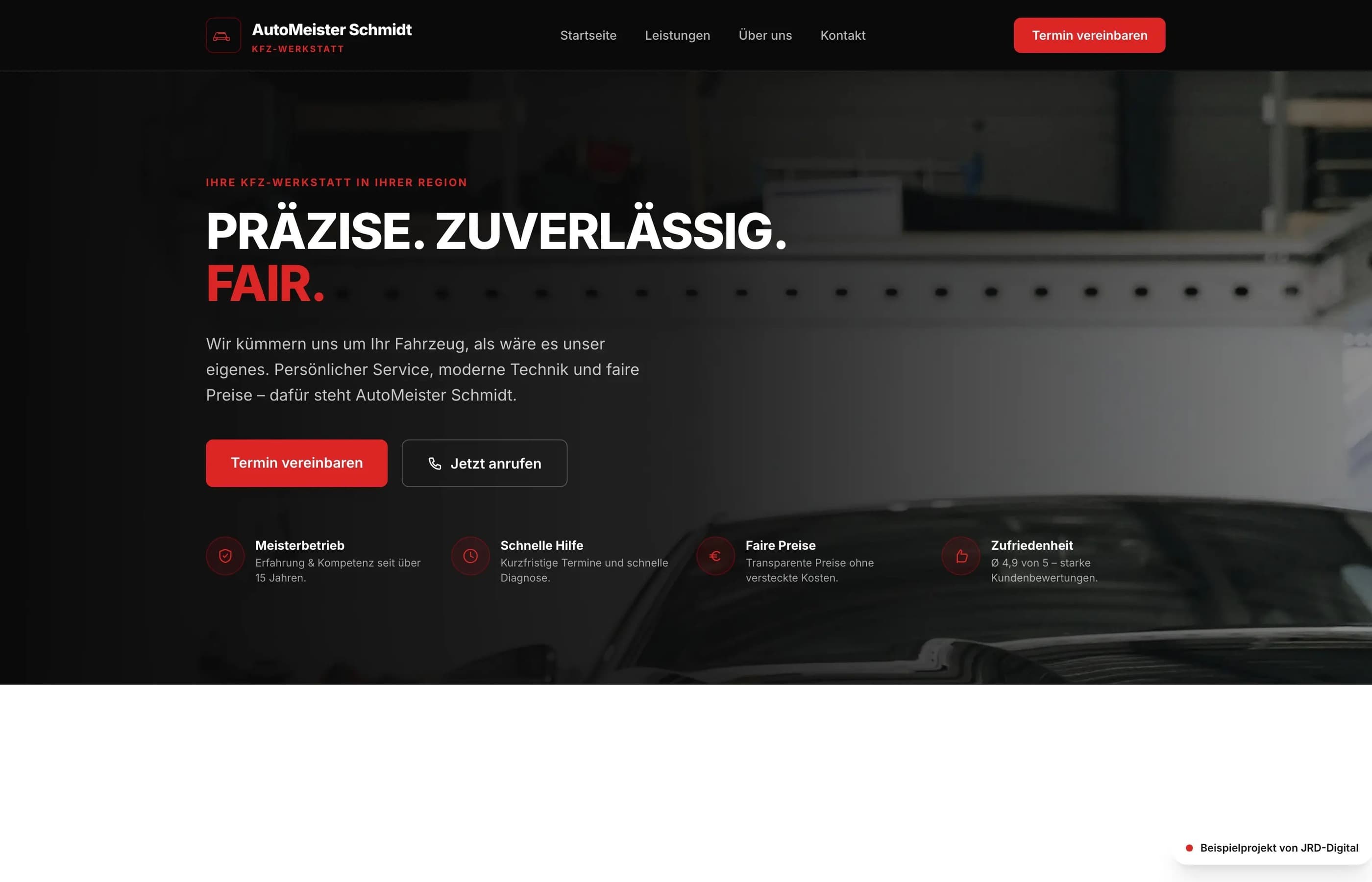 Desktop-Mockup von Premium KFZ-Werkstatt