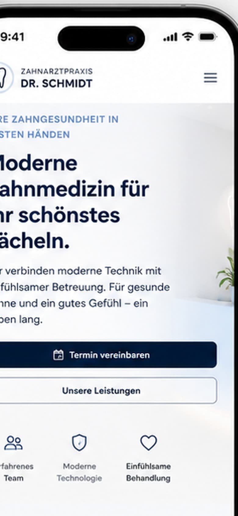 Mobile-Mockup von Zahnarztpraxis Dr. Schmidt